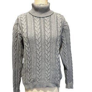 Vintage Lord & Taylor Gray Cable Knit Turtleneck Sweater – Size Small